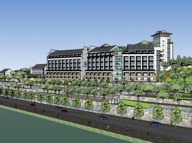 Sketchup酒店模型|多层山地酒店,中式风格 Sketchup酒店模型|多层山地酒店,中式风格