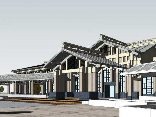 Sketchup酒店模型|温泉酒店,现代中式风格 Sketchup酒店模型|温泉酒店,现代中式风格