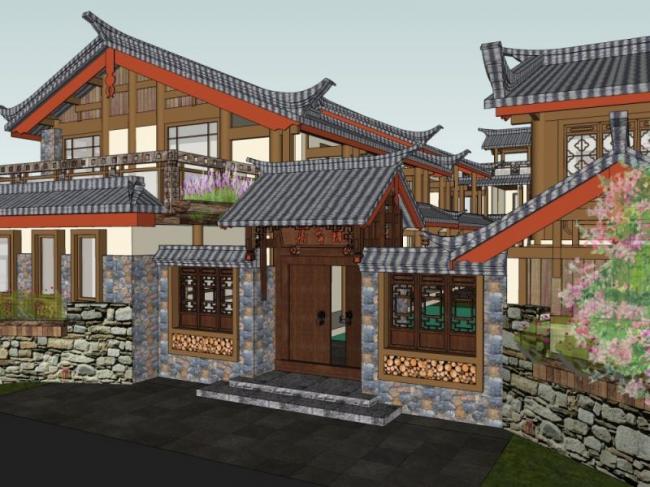Sketchup酒店模型|多层旅馆,中式风格 Sketchup酒店模型|多层旅馆,中式风格