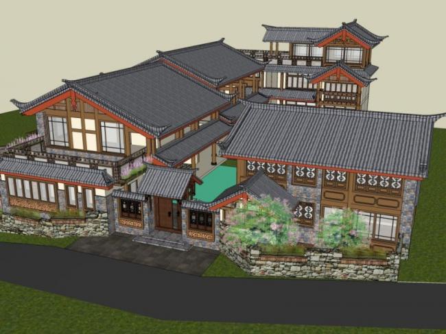 Sketchup酒店模型|多层旅馆,中式风格 Sketchup酒店模型|多层旅馆,中式风格