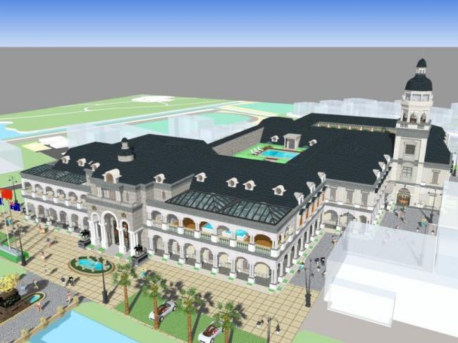 Sketchup酒店模型|多层酒店,古典风格 Sketchup酒店模型|多层酒店,古典风格