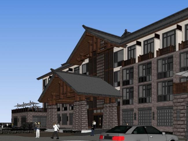 Sketchup酒店模型|多层酒店,中式风格 Sketchup酒店模型|多层酒店,中式风格