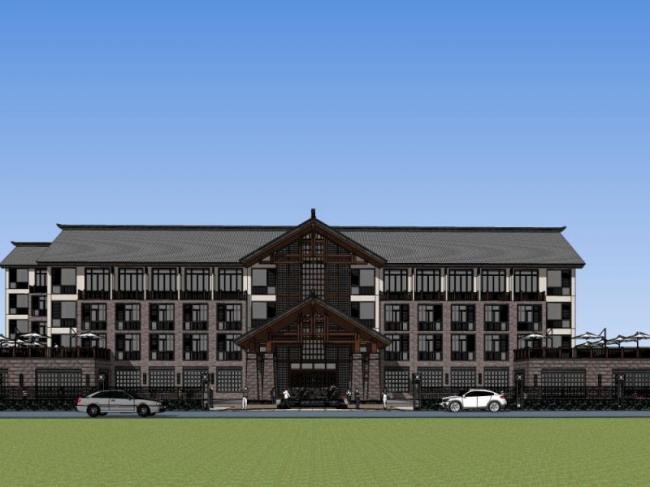 Sketchup酒店模型|多层酒店,中式风格 Sketchup酒店模型|多层酒店,中式风格