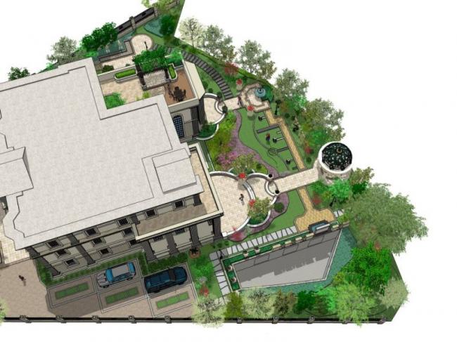 Sketchup景观模型|别墅庭院景观,古典风格 Sketchup景观模型|别墅庭院景观,古典风格