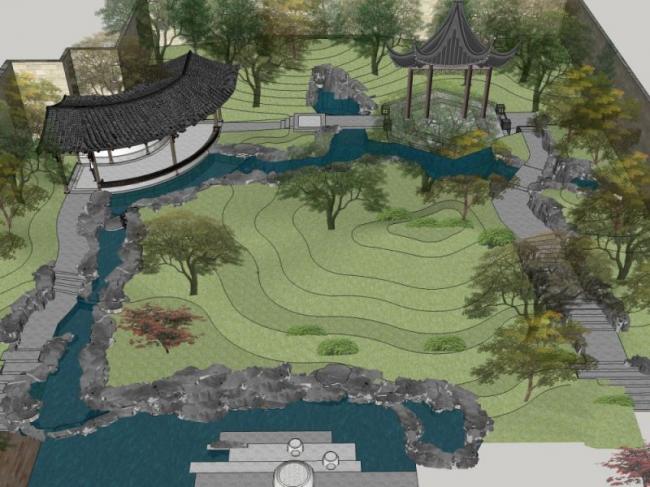 Sketchup景观模型|庭院花园景观,中式风格 Sketchup景观模型|庭院花园景观,中式风格