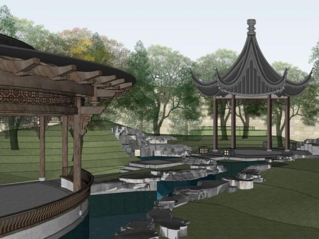 Sketchup景观模型|庭院花园景观,中式风格 Sketchup景观模型|庭院花园景观,中式风格