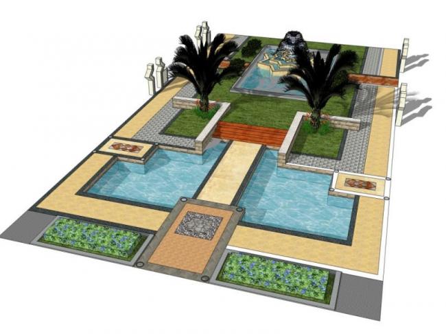 Sketchup景观模型|中心庭院景观,古典风格 Sketchup景观模型|中心庭院景观,古典风格