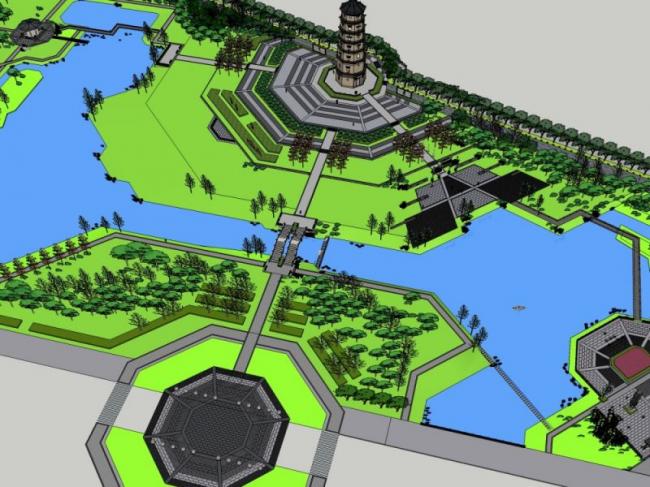 Sketchup景观模型|公园景观,中式风格 Sketchup景观模型|公园景观,中式风格