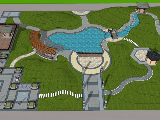 Sketchup景观模型|小游园景观,中式风格 Sketchup景观模型|小游园景观,中式风格