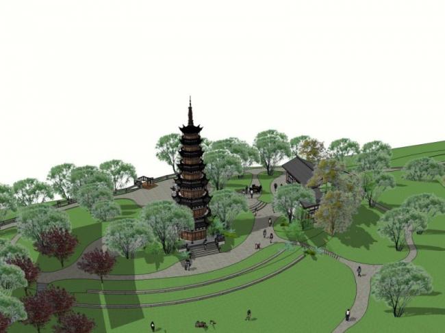 Sketchup景观模型|塔楼广场景观,中式风格 Sketchup景观模型|塔楼广场景观,中式风格