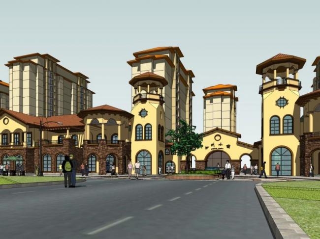 Sketchup商业模型|商业街,西班牙古典风格 Sketchup商业模型|商业街,西班牙古典风格