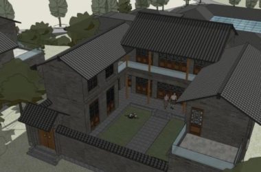 Sketchup酒店模型|多层园林酒店,中式风格-BIM建筑网