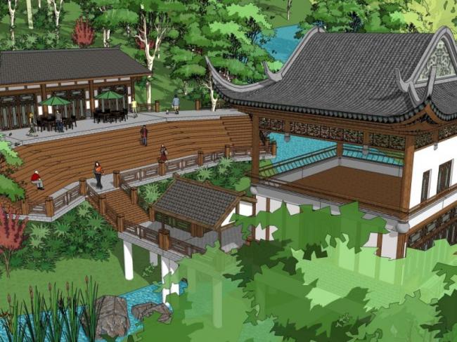 Sketchup商业模型|会所,中式风格 Sketchup商业模型|会所,中式风格