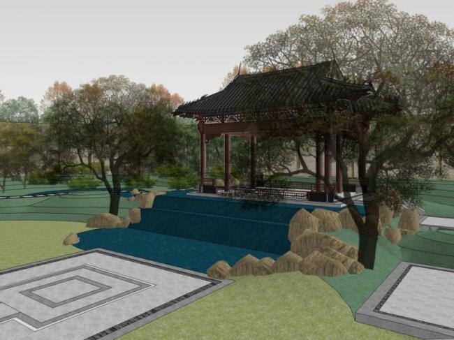 Sketchup景观模型|庭院景观,中式风格 Sketchup景观模型|庭院景观,中式风格