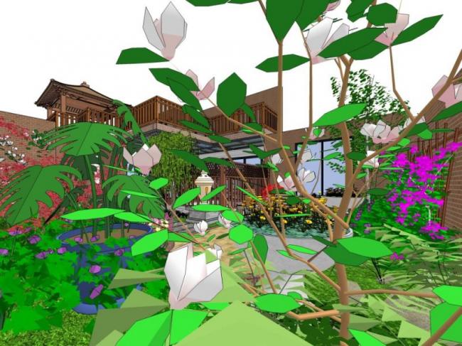 Sketchup景观模型|庭院花园景观,中式风格 Sketchup景观模型|庭院花园景观,中式风格