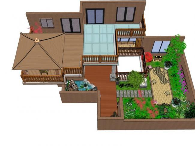 Sketchup景观模型|庭院花园景观,中式风格 Sketchup景观模型|庭院花园景观,中式风格