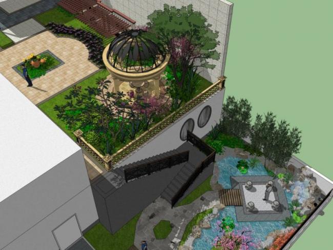 Sketchup景观模型|庭院景观,古典风格 Sketchup景观模型|庭院景观,古典风格