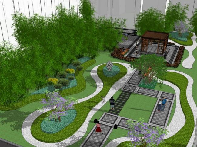 Sketchup景观模型|庭院景观,新中式风格 Sketchup景观模型|庭院景观,新中式风格