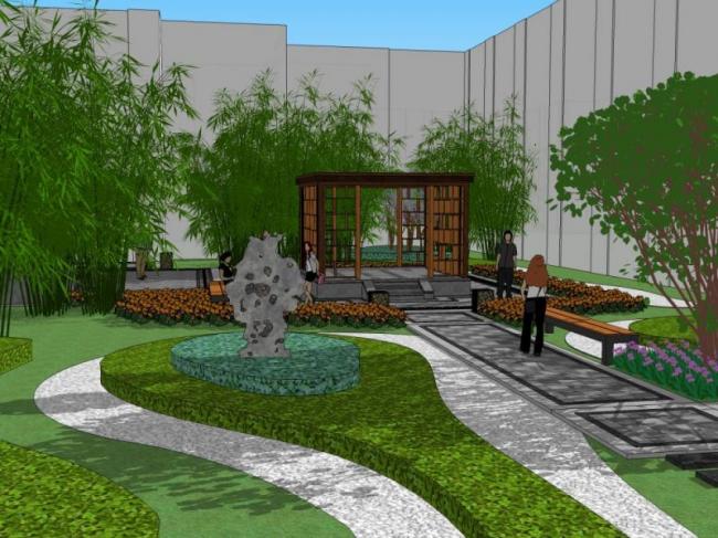 Sketchup景观模型|庭院景观,新中式风格 Sketchup景观模型|庭院景观,新中式风格