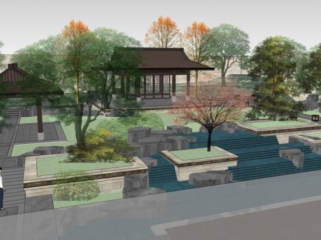 Sketchup景观模型|庭院景观,中式风格 Sketchup景观模型|庭院景观,中式风格