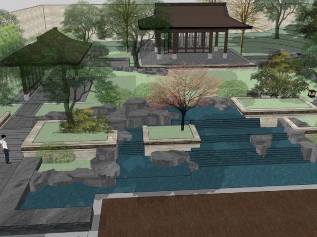 Sketchup景观模型|庭院景观,中式风格 Sketchup景观模型|庭院景观,中式风格