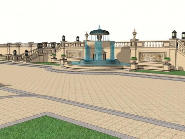 Sketchup景观模型|广场景观,古典风格 Sketchup景观模型|广场景观,古典风格