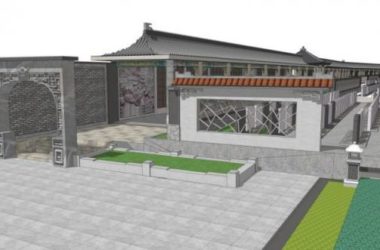 Sketchup景观模型|办公景观,接待中心,中式风格-BIM建筑网