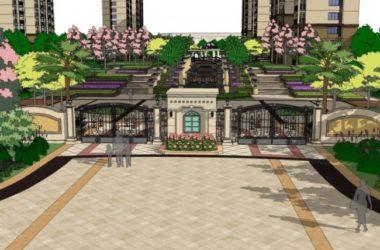 Sketchup景观模型|小区景观,住宅景观,古典风格-BIM建筑网