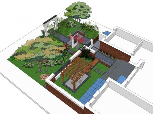 Sketchup景观模型|景观庭院,现代中式风格 Sketchup景观模型|景观庭院,现代中式风格