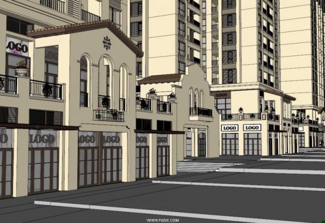 Sketchup商业模型|多层商业街,古典风格 Sketchup商业模型|多层商业街,古典风格