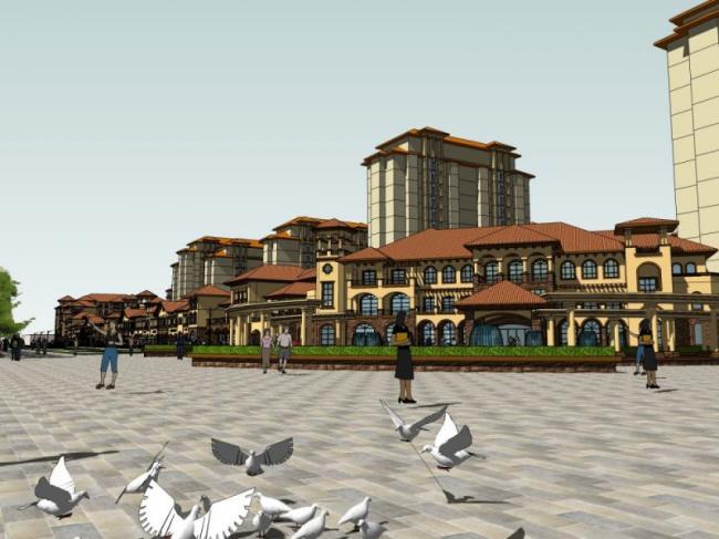 Sketchup商业模型|多层商业街,西班牙风格 Sketchup商业模型|多层商业街,西班牙风格