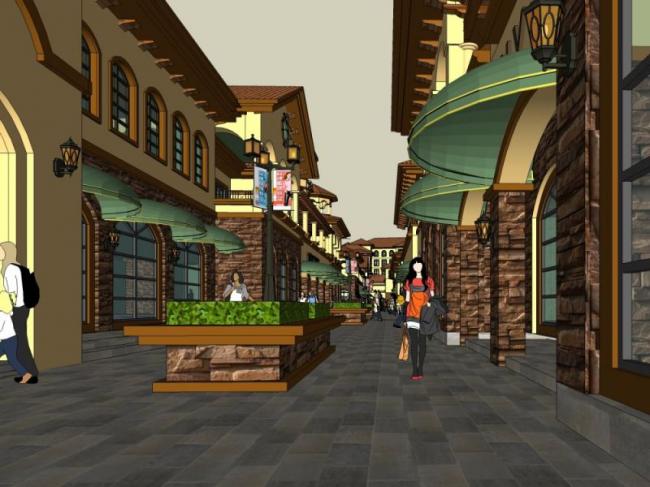 Sketchup商业模型|多层商业街,西班牙风格 Sketchup商业模型|多层商业街,西班牙风格