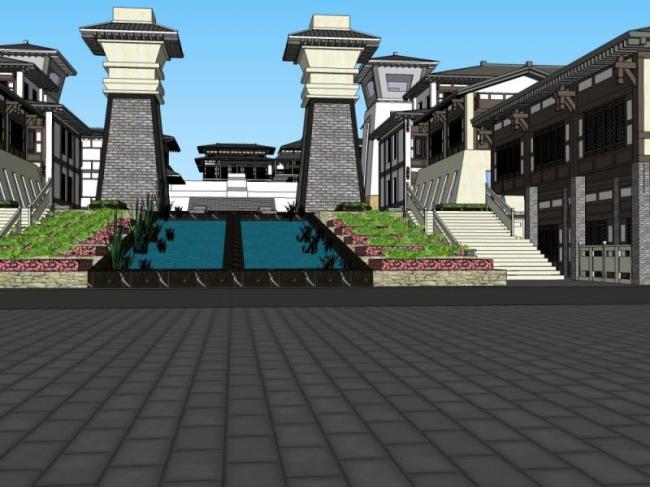 Sketchup商业模型|多层古镇,中式风格 Sketchup商业模型|多层古镇,中式风格