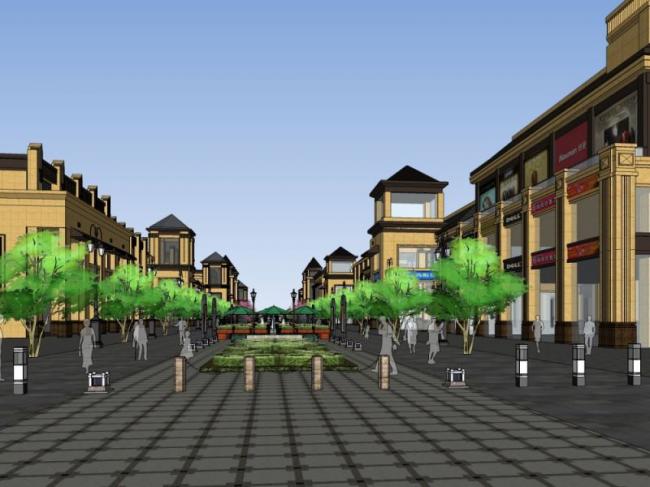 Sketchup商业模型|低层商业街,古典风格 Sketchup商业模型|低层商业街,古典风格