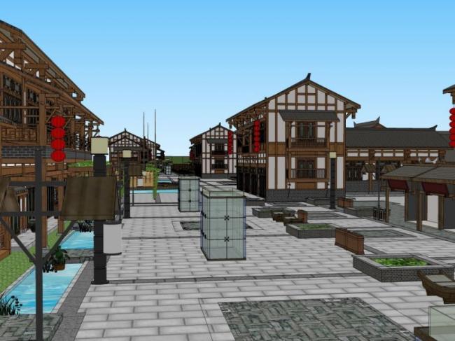 Sketchup商业模型|多层商业街,中式风格 Sketchup商业模型|多层商业街,中式风格