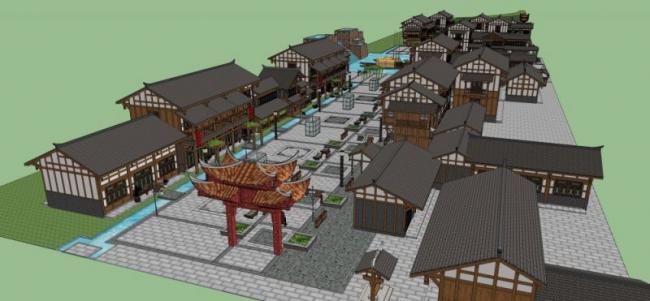 Sketchup商业模型|多层商业街,中式风格 Sketchup商业模型|多层商业街,中式风格