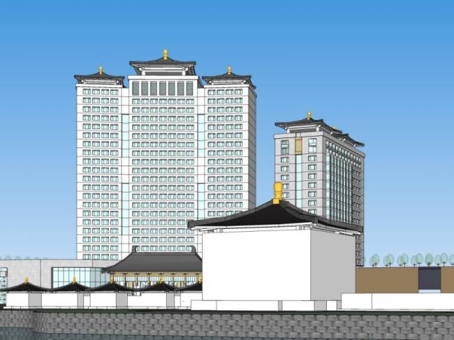 Sketchup酒店模型|高层旅馆,现代中式风格 Sketchup酒店模型|高层旅馆,现代中式风格