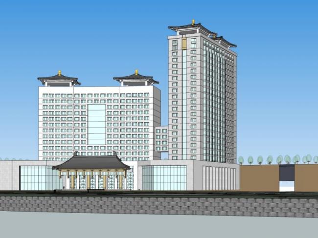 Sketchup酒店模型|高层旅馆,现代中式风格 Sketchup酒店模型|高层旅馆,现代中式风格
