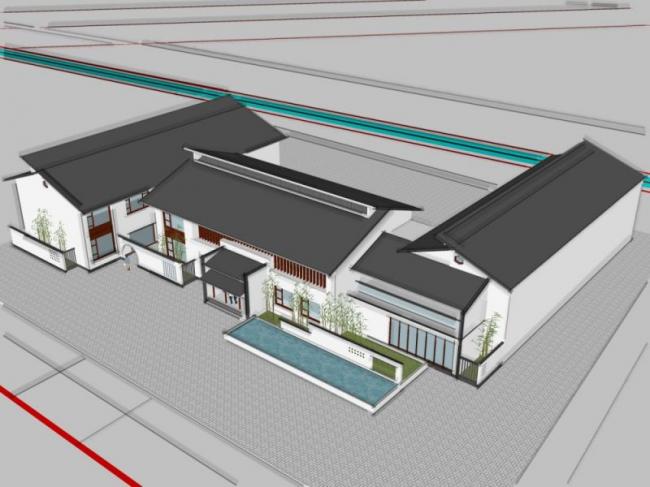 Sketchup商业模型|低层会所,现代中式风格 Sketchup商业模型|低层会所,现代中式风格