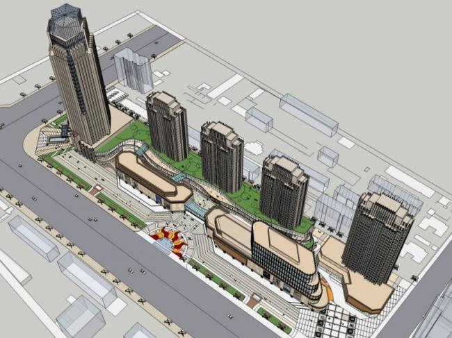 Sketchup商业模型|多层商业街,现代风格 Sketchup商业模型|多层商业街,现代风格