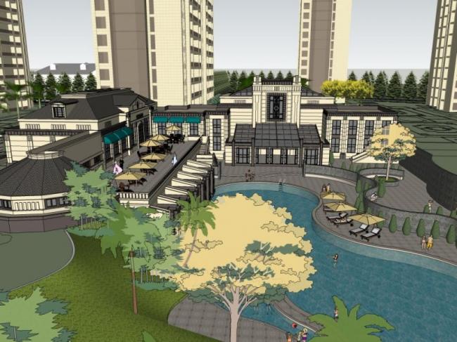 Sketchup商业模型|低层会所,欧式风格 Sketchup商业模型|低层会所,欧式风格