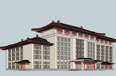 Sketchup酒店模型|多层酒店,现代中式风格-BIM建筑网