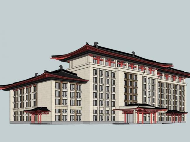 Sketchup酒店模型|多层酒店,现代中式风格 Sketchup酒店模型|多层酒店,现代中式风格