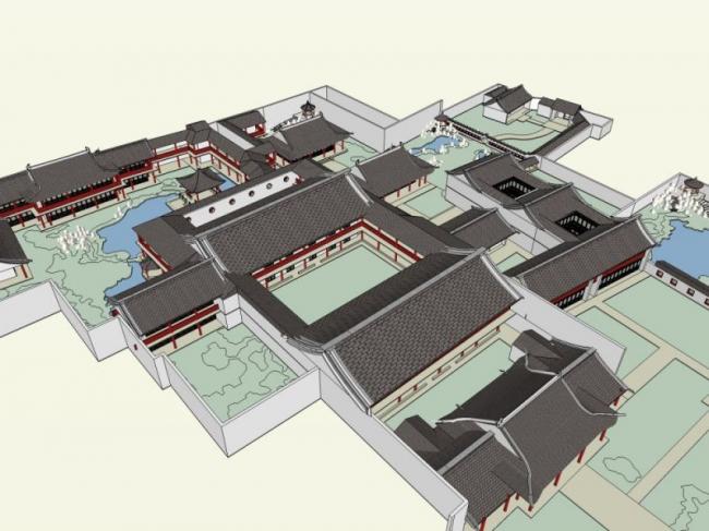 Sketchup古建筑模型|多层园林,中式风格 Sketchup古建筑模型|多层园林,中式风格