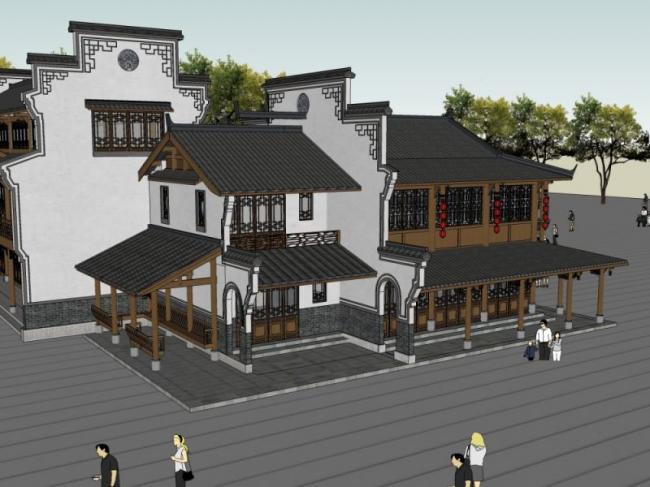 Sketchup商业模型|多层商业街,中式风格 Sketchup商业模型|多层商业街,中式风格