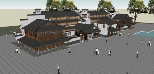 Sketchup商业模型|多层商业街,中式风格 Sketchup商业模型|多层商业街,中式风格