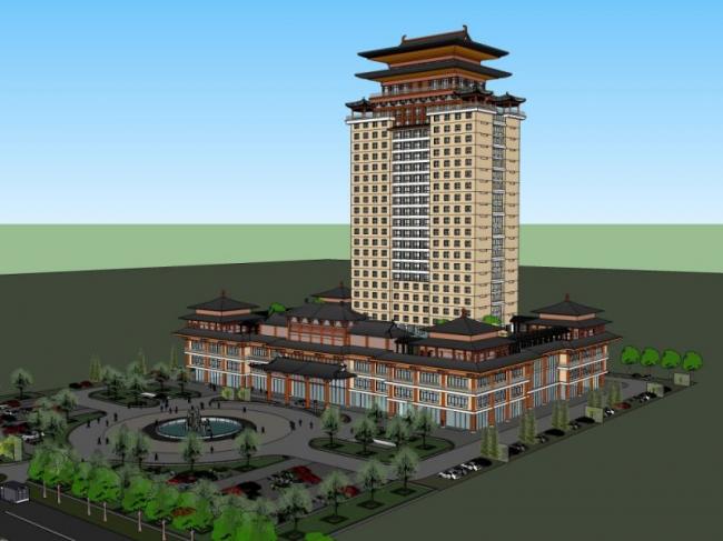 Sketchup酒店模型|高层酒店,现代中式风格 Sketchup酒店模型|高层酒店,现代中式风格