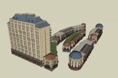 Sketchup综合体模型|多高层商住综合体,住宅,底层商业,古典风格-BIM建筑网