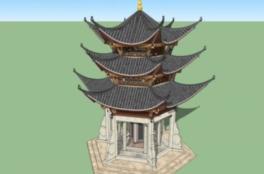 Sketchup小品模型|亭子,六角古亭,古建,中式风格,小品-BIM建筑网