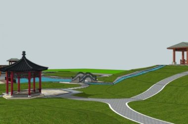 Sketchup景观模型|游园景观,公园景观,中式风格-BIM建筑网